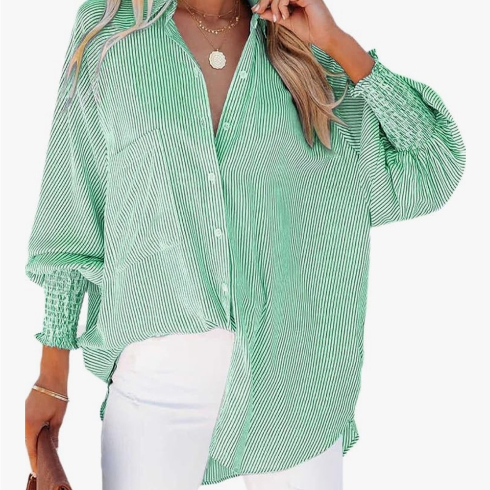Green Striped Women's Top